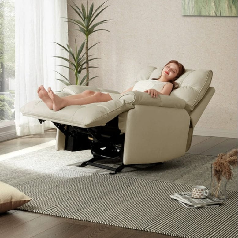 KUKA #A029 1-Seater Minimalist Design Top Grain Leather Electric Rocking Recliner (Factory Direct) picket and rail