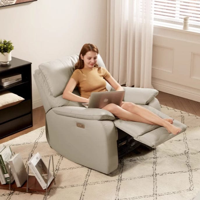 KUKA #A066 1-Seater Minimalist Design Top Grain Leather Electric Rocking Recliner (Factory Direct) picket and rail