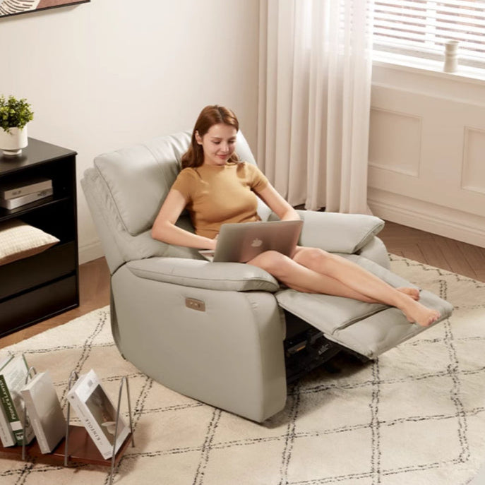 KUKA #A066 1-Seater Minimalist Design Top Grain Leather Electric Rocking Recliner (Factory Direct) picket and rail