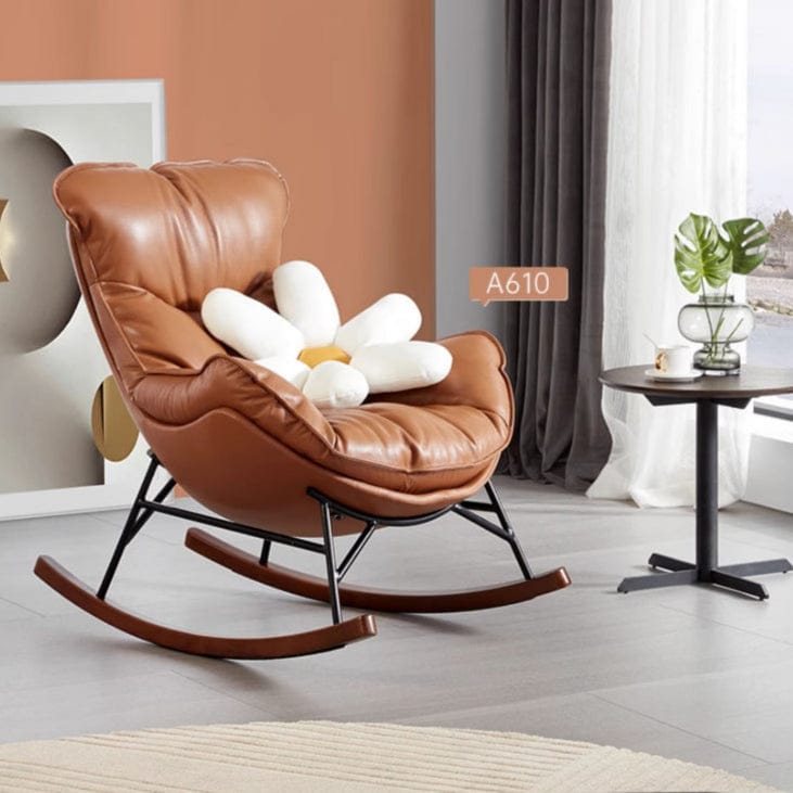 KUKA #A610 1-Seater Minimalist Design Top Grain Leather Rocking Chair ...