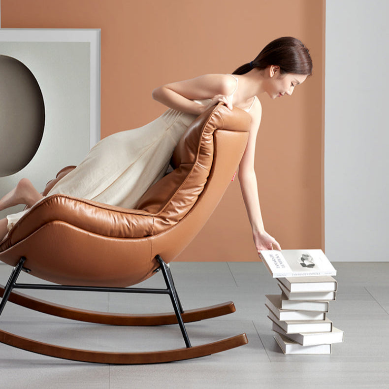 KUKA #A610 1-Seater Minimalist Design Top Grain Leather Rocking Chair (Factory Direct) picket and rail