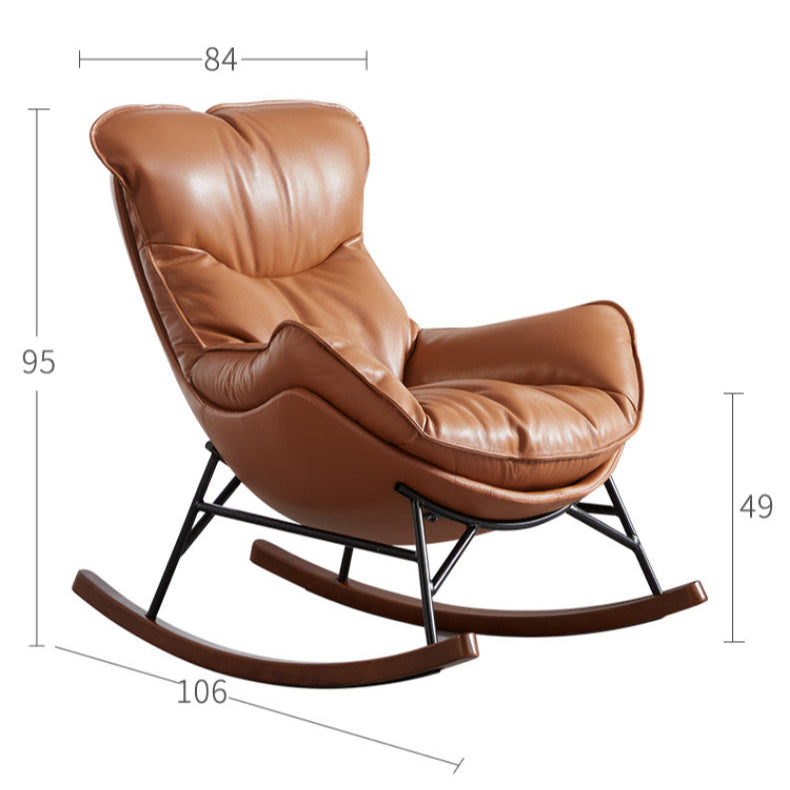 KUKA #A610 1-Seater Minimalist Design Top Grain Leather Rocking Chair (Factory Direct) picket and rail