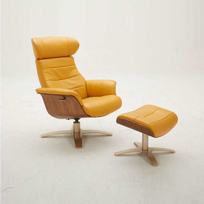 Kuka #A928 Full Top Grain Leather Recliner Lounge Chair with Ottoman (Color: NL5118) picket and rail