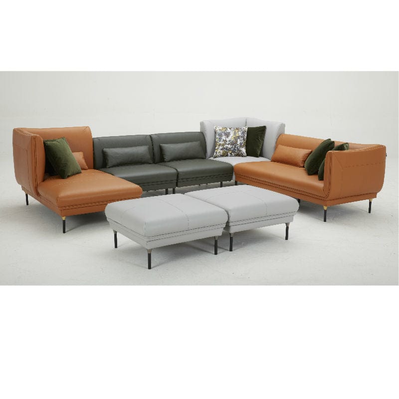 KUKA #KF.039 Full Top grain Leather Sofa (1.5/Corner-Seater, Chaise Lounge)( M1 Series )(I) picket and rail