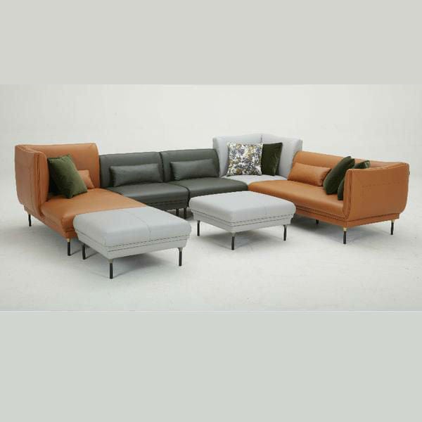 KUKA #KF.039 Full Top grain Leather Sofa (1.5/Corner-Seater, Chaise Lounge)( M1 Series )(I) picket and rail