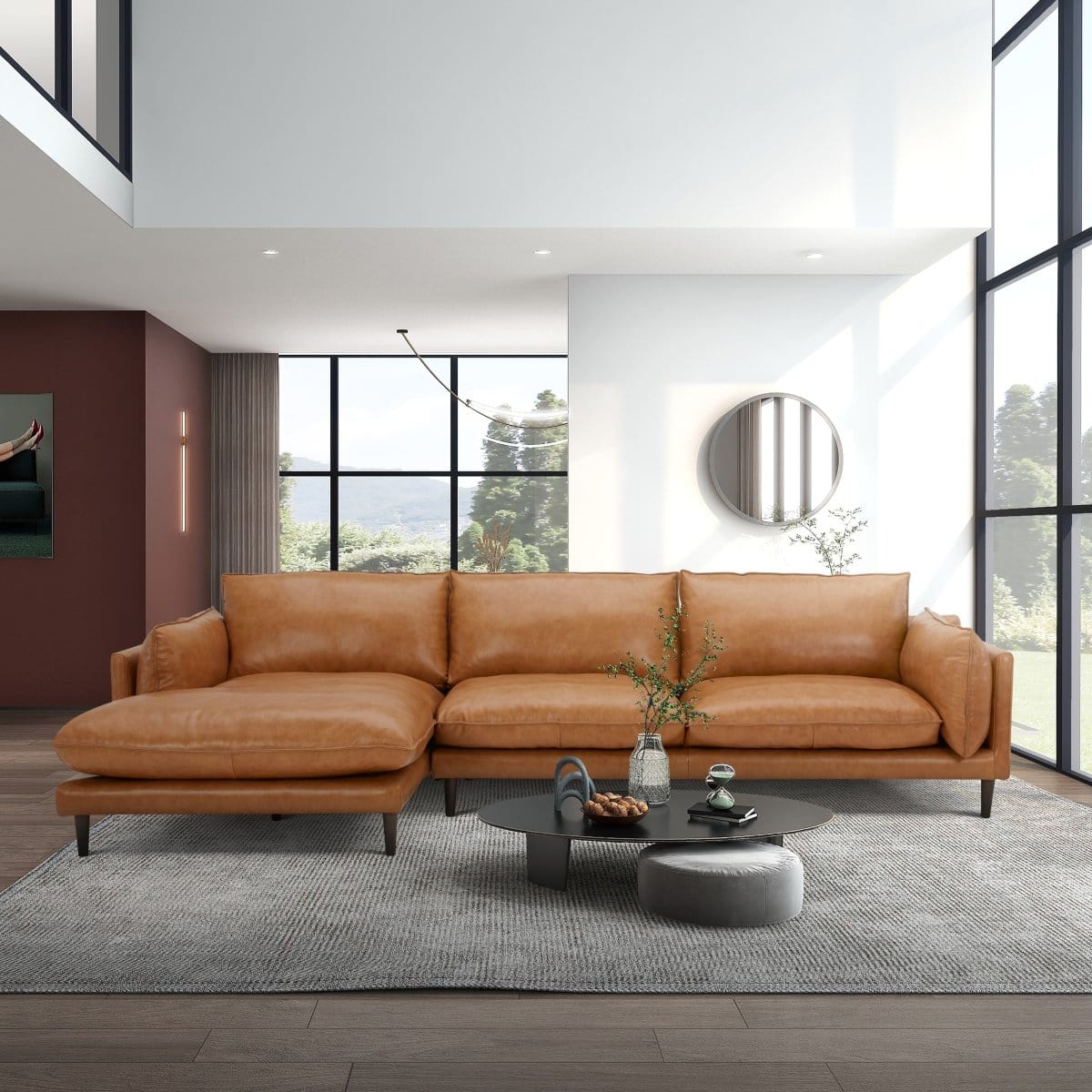 KUKA KF.091 Top Grain L Shape Leather Sofa (M/NL Series) (I) picket and rail