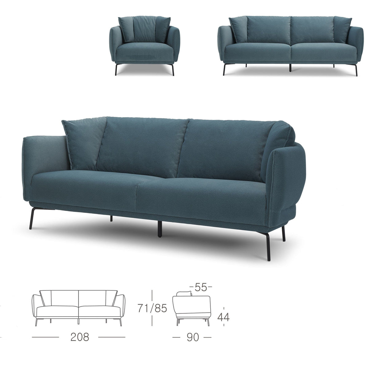 KUKA #KF.2181 3 Seater Fabric Sofa (B-1290) (TG) picket and rail