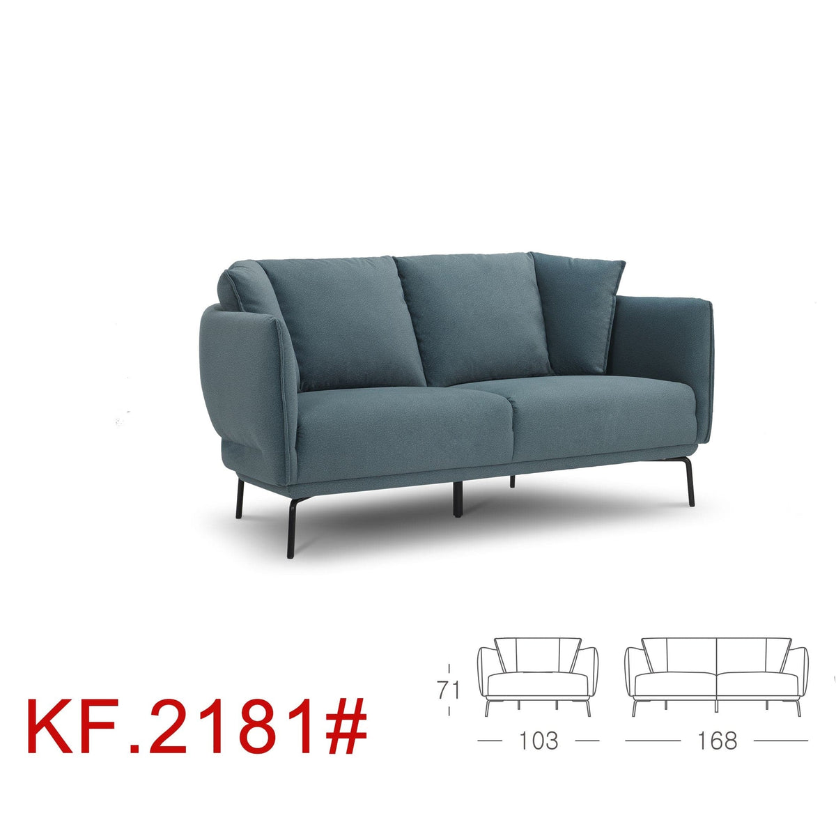 KUKA #KF.2181 3 Seater Fabric Sofa (B-1290) (TG) picket and rail