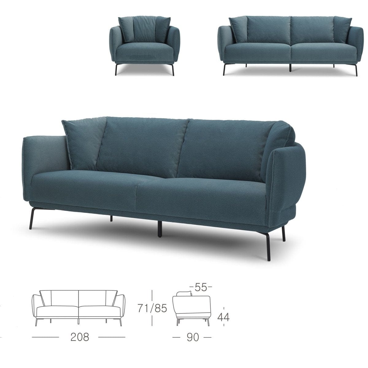 KUKA #KF.2181 Fabric Sofa 1/2/3-Seater (Fabric C) picket and rail