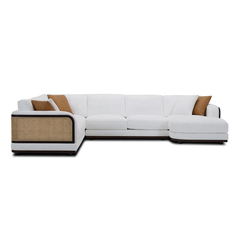 KUKA #KF.8052 Fabric Modular L-Shaped Sofa with Rattan Weave (I) picket and rail