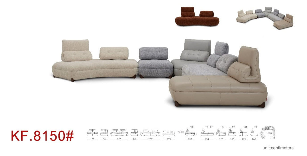 KUKA #KF.8150 Full Leather L-Shaped Modular Sofa (I) picket and rail