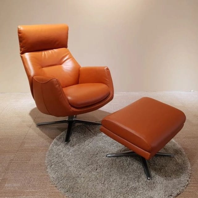 KUKA #KF.A001 Full Top Grain Leather Lounge Chair with Ottoman (M Series) (I) picket and rail
