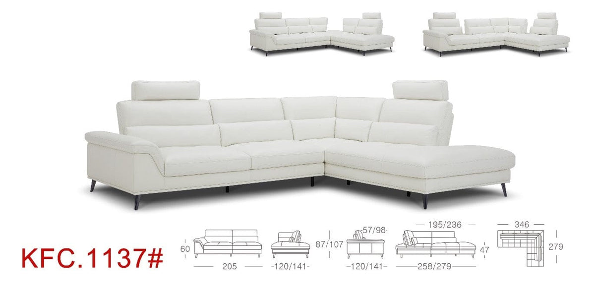 KUKA #KFC.1137 Top-Grain L-Shaped Sectional Leather Sofa (NL/SP) (I) picket and rail