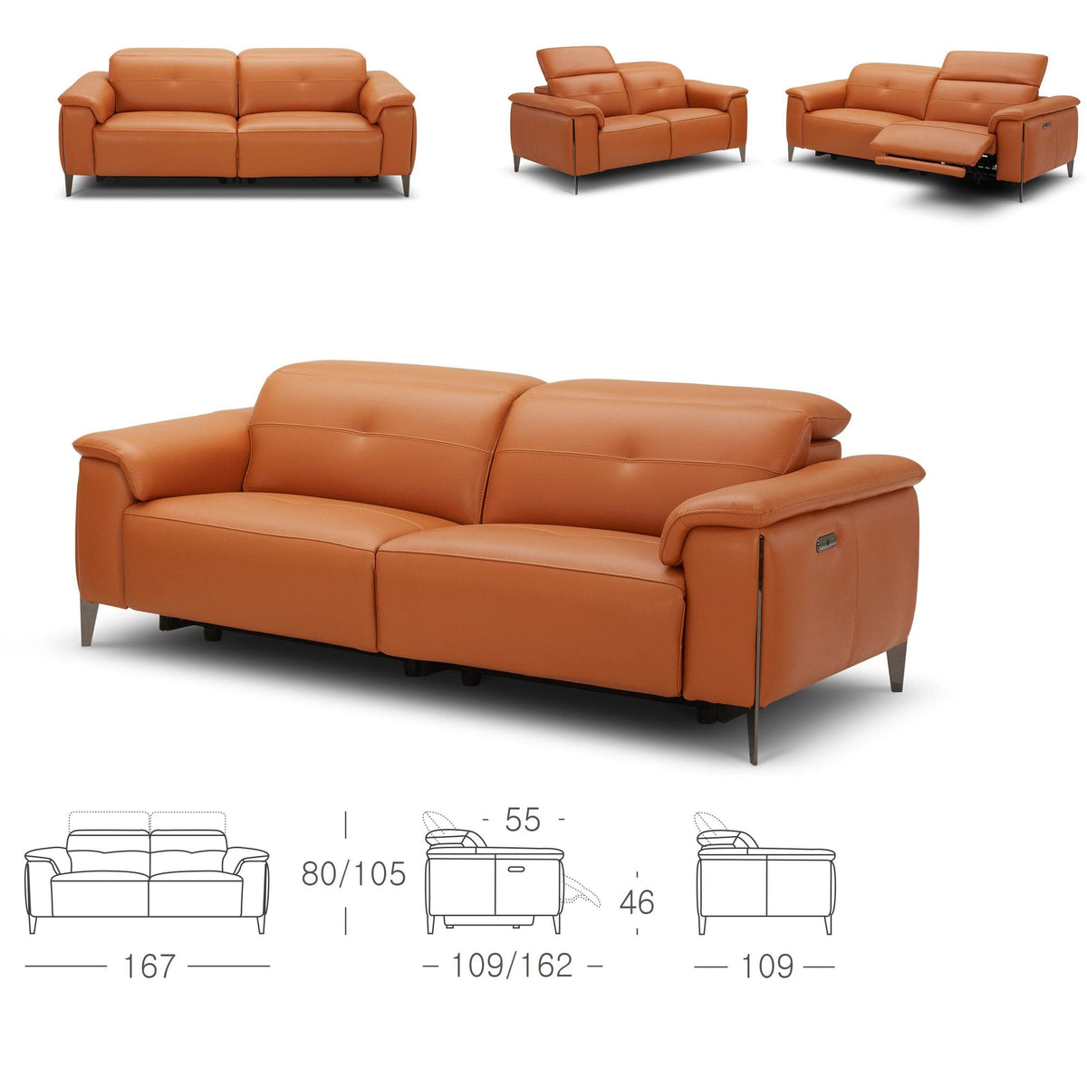 KUKA KM.5065 Leather Electrical 3 Seater Recliner Sofa Co;: M5661-HL (TG) picket and rail