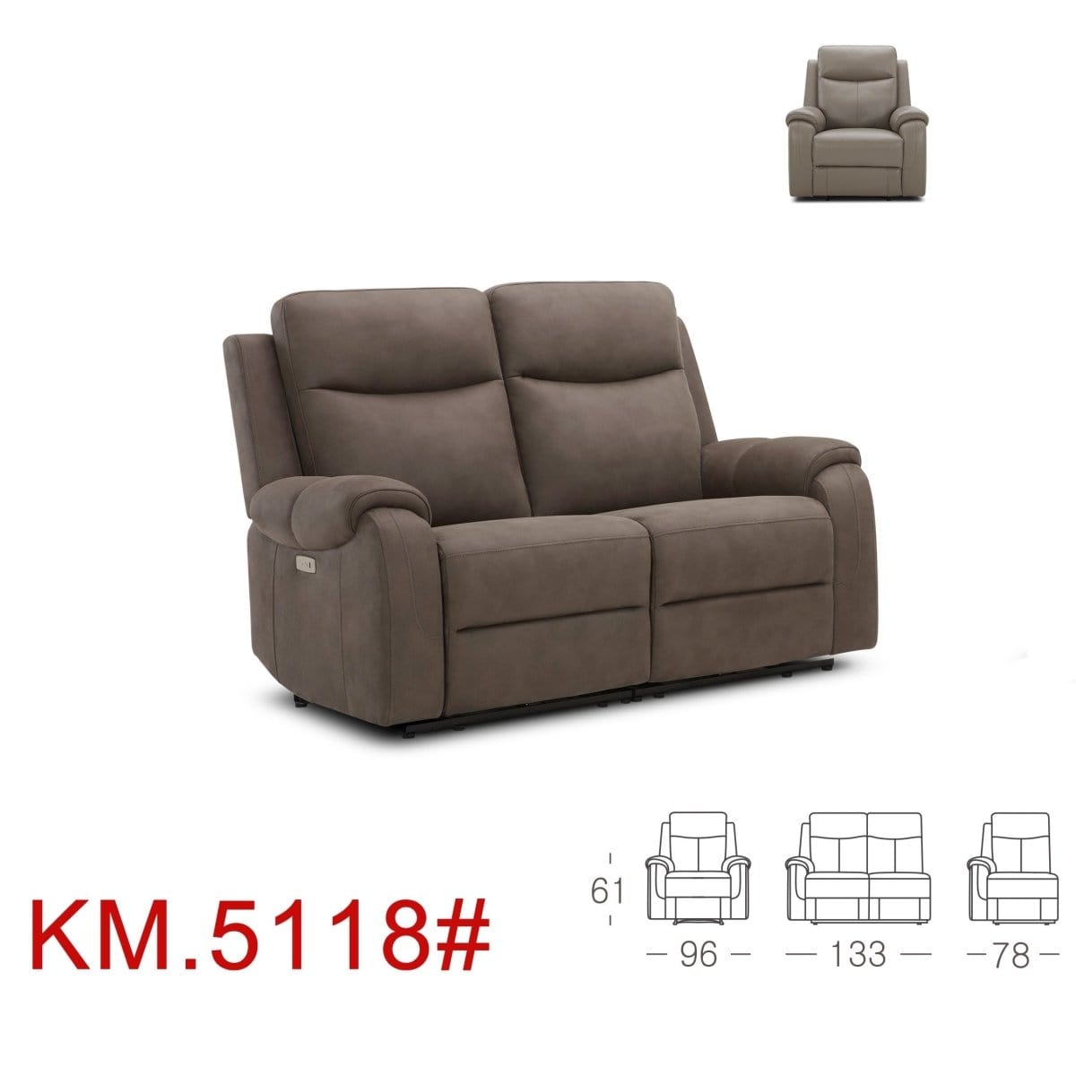 KUKA KM.5118 Electrical Fabric Recliner Sofa (1/2/3-Seater) (Fabric C) (I) picket and rail