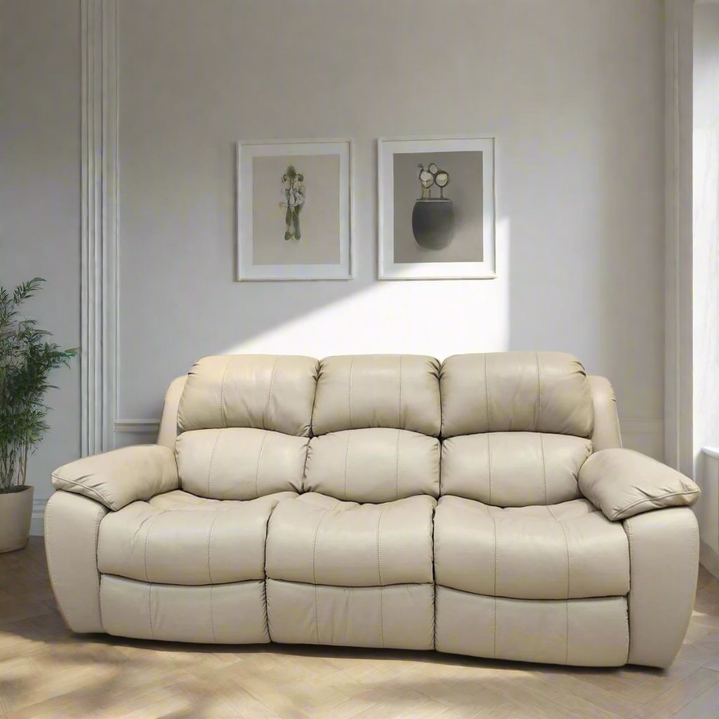 Cream leather 3 discount seater recliner sofa