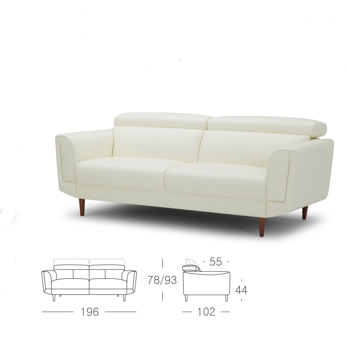 KUKA #KT.025 Top-Grain 3-Seater Full Leather Sofa w/Adjustable Headrests (Col: M5657, Black) picket and rail