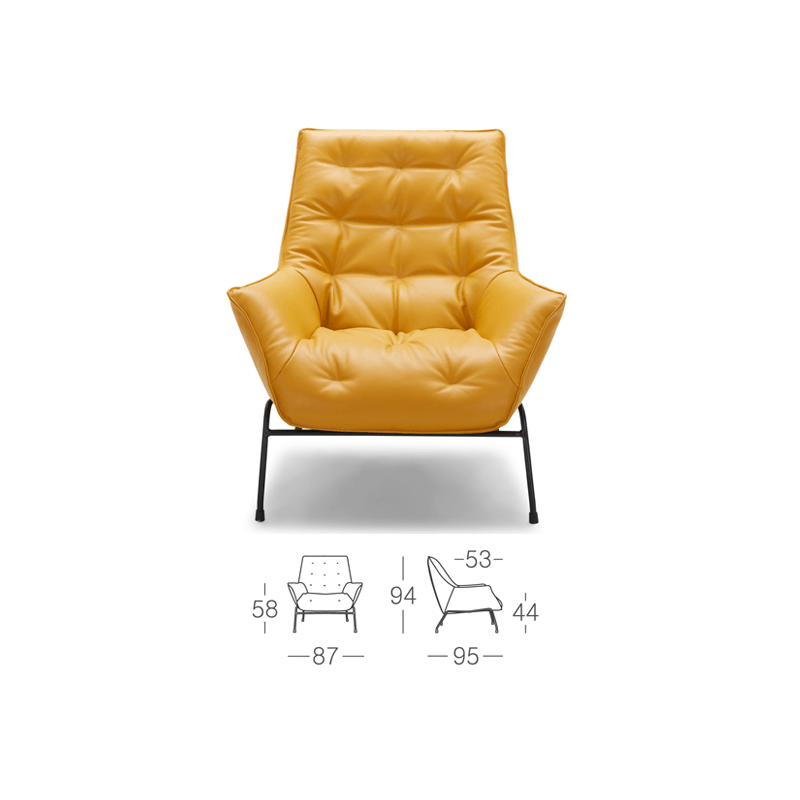 KUKA Lounge Arm Chair A1118 - Full Top Grain Leather/Fabric picket and rail