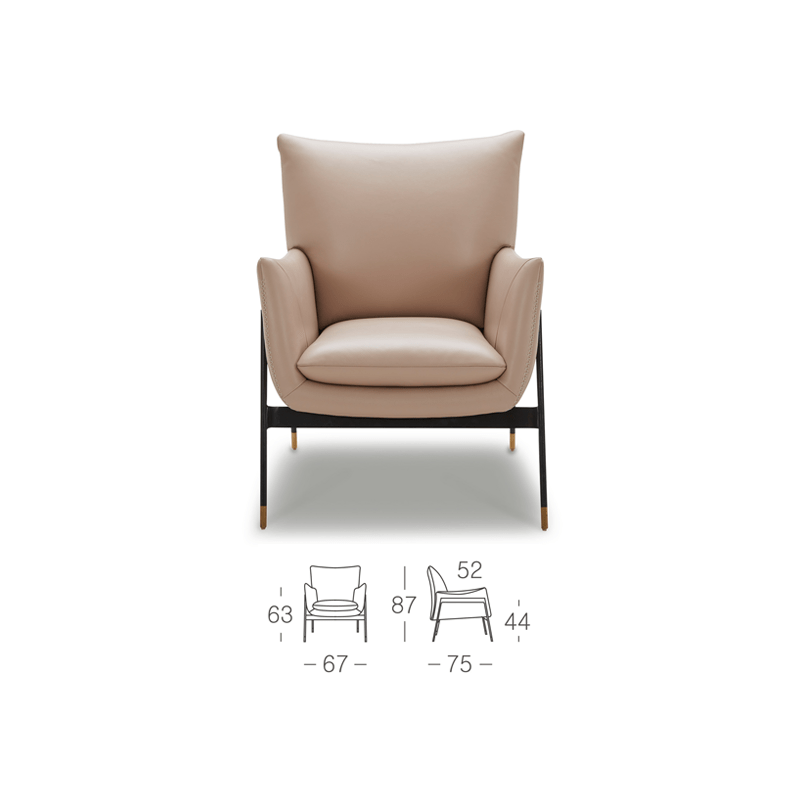 KUKA Lounge Arm Chair KF.A002 - Full Top Grain Leather/Fabric picket and rail
