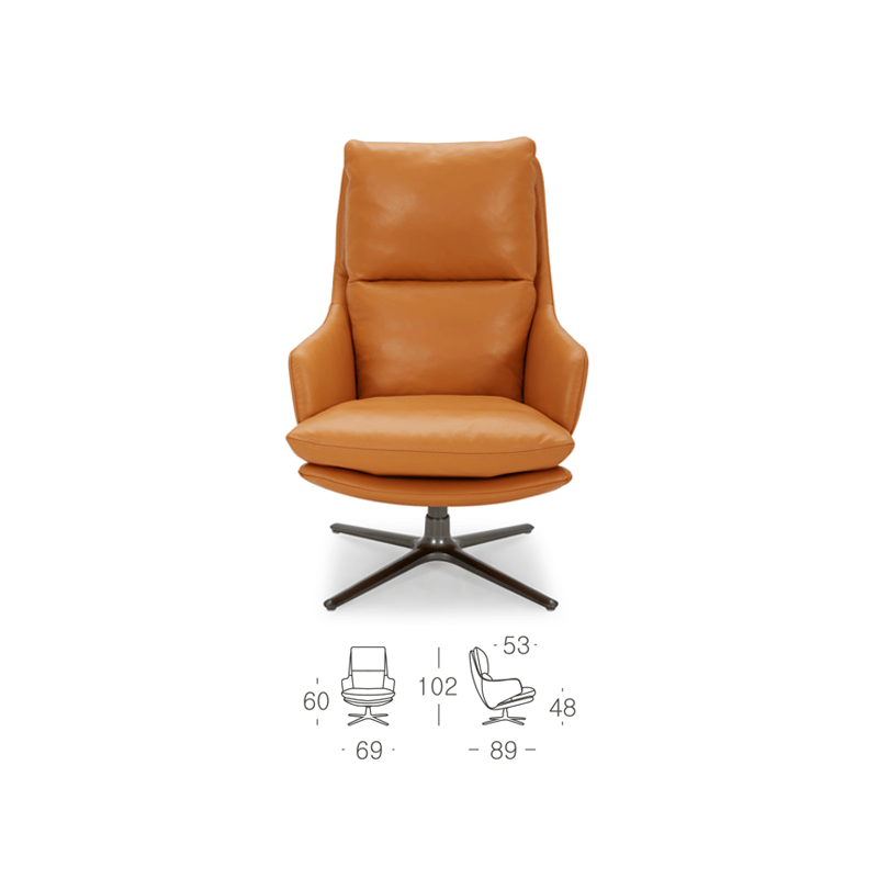 KUKA Lounge Swivel Chair KF.A029 Full Top Grain Leather/Fabric Picket&Rail Custom Furniture