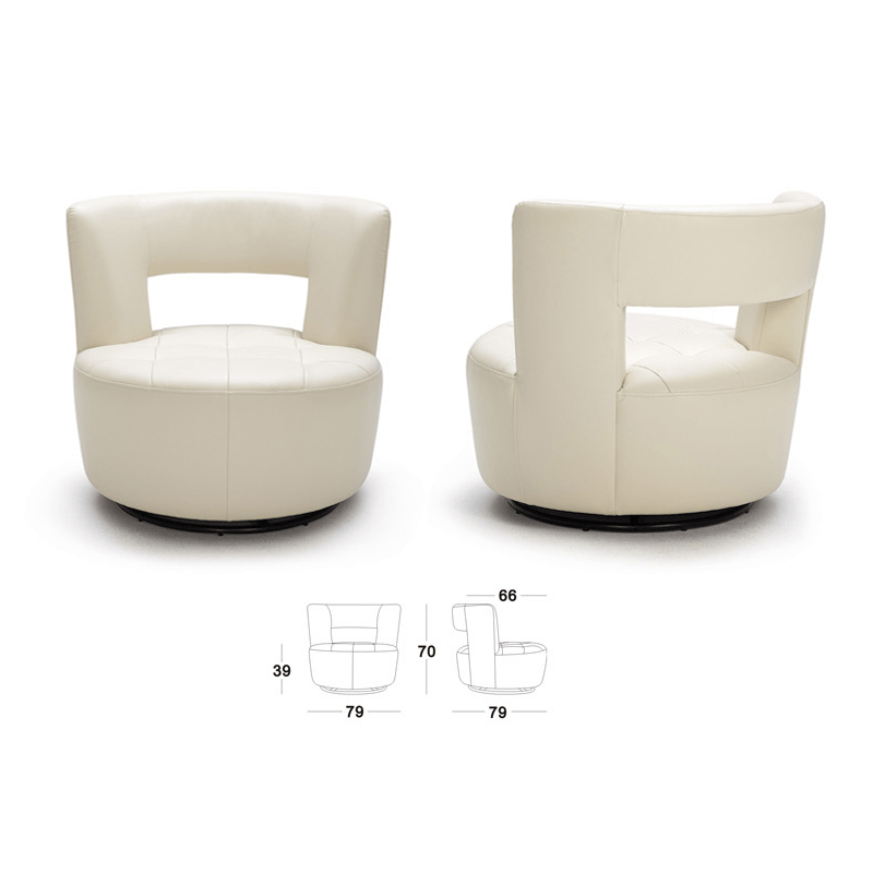 KUKA Lounge Swivel Chair A737 - Full Top Grain Leather/Fabric picket and rail