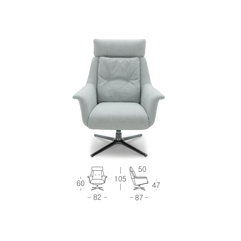 KUKA Lounge Swivel Chair KF.A019 - Full Top Grain Leather/Fabric picket and rail