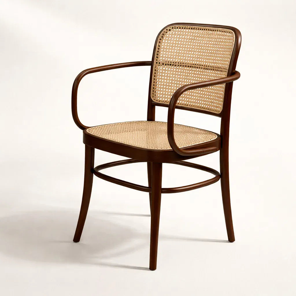 Kyoto Armchair (CH81B) Vintage Woven Cane Solid Wood American Beech Bentwood Armchair - Walnut/Oak/Black picket and rail