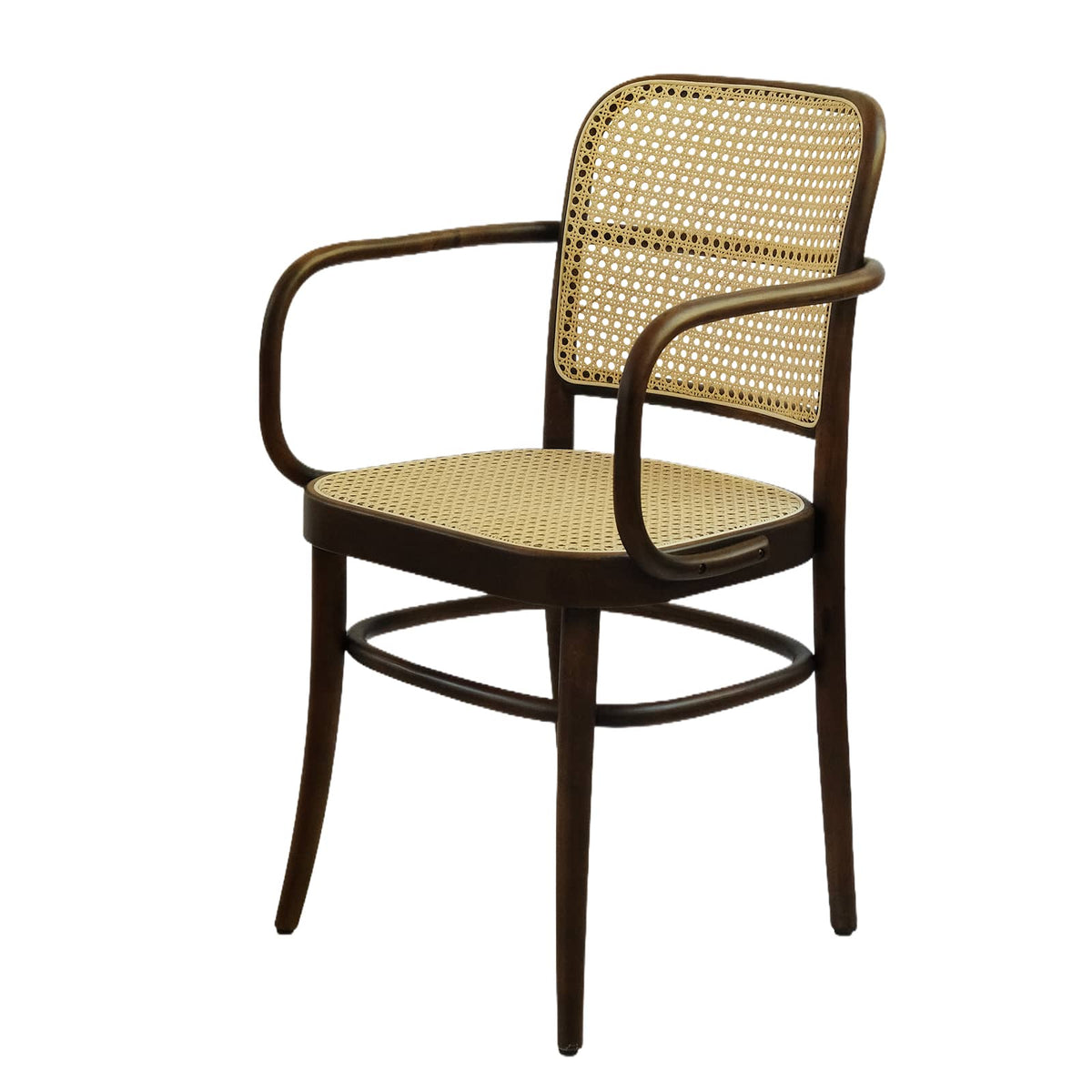 Kyoto Armchair (CH81B) Vintage Woven Cane Solid Wood American Beech Bentwood Armchair - Walnut/Oak/Black picket and rail