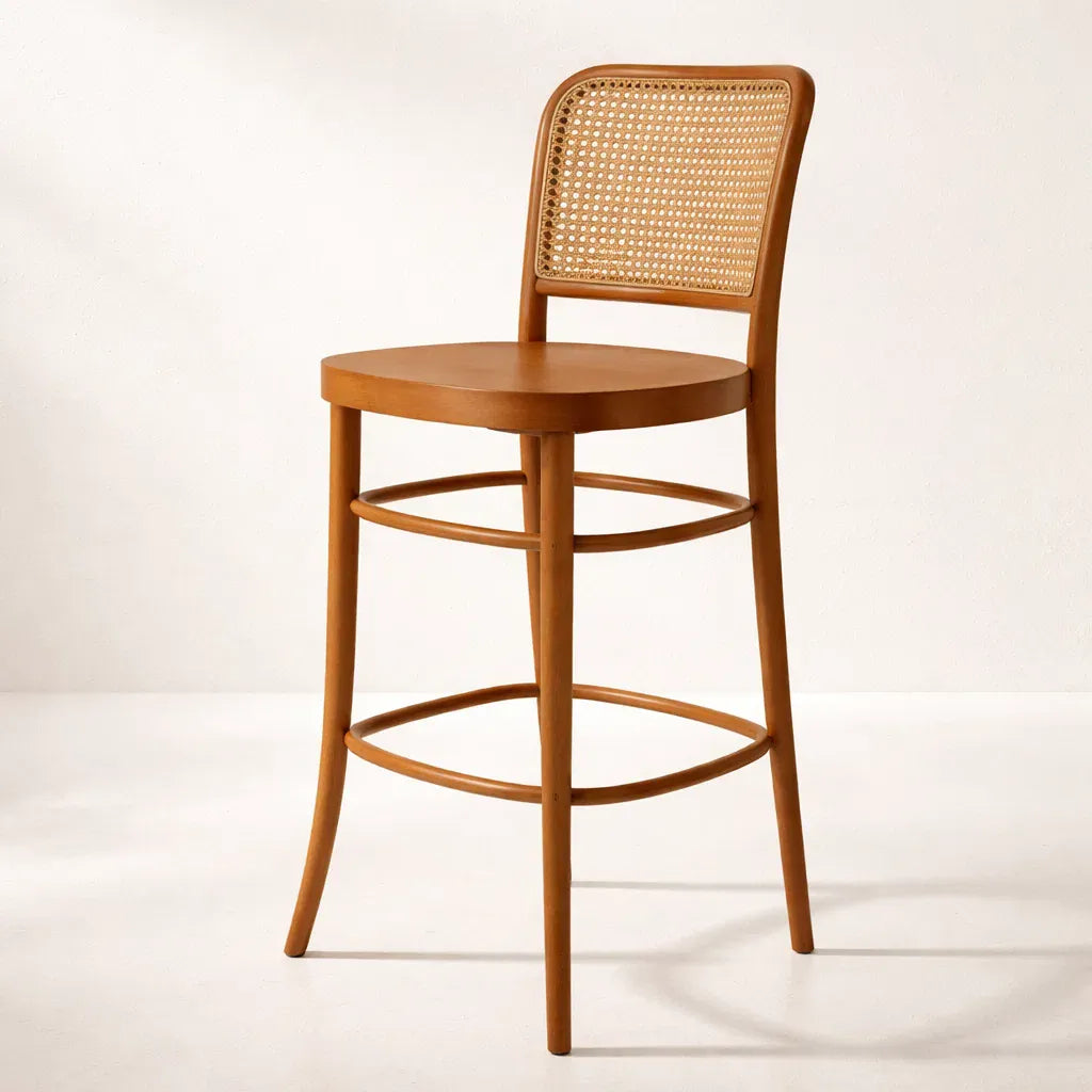 Kyoto Bar Chair (BS81A) Vintage Woven Cane Solid Wood American Beech Bentwood Chair - Walnut/Oak/Black picket and rail