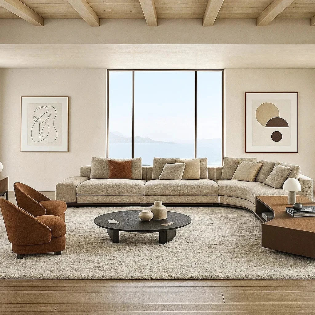 Lindale (SF12018)- Italian Minimalist Custom Sofa Bespoke in Leather & Fabric picket and rail