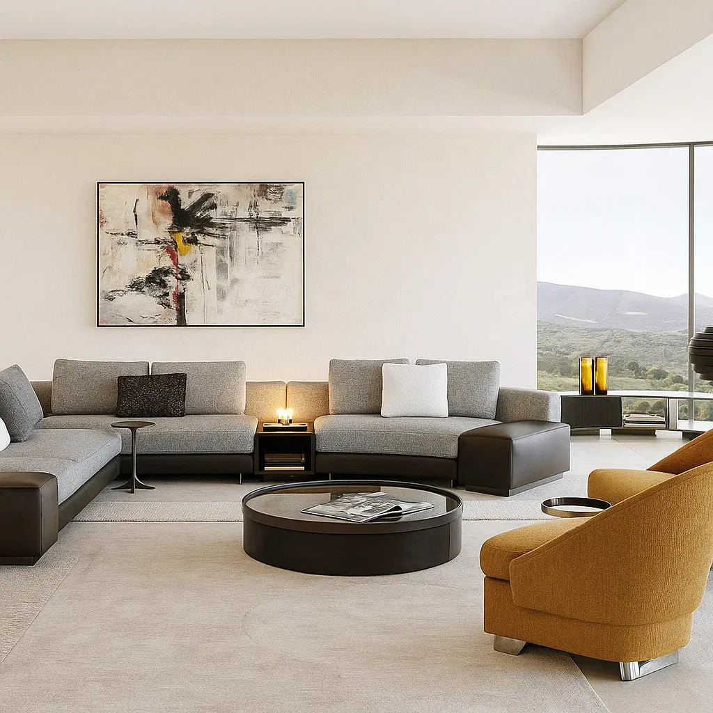 Lindale (SF12018)- Italian Minimalist Custom Sofa Bespoke in Leather & Fabric picket and rail