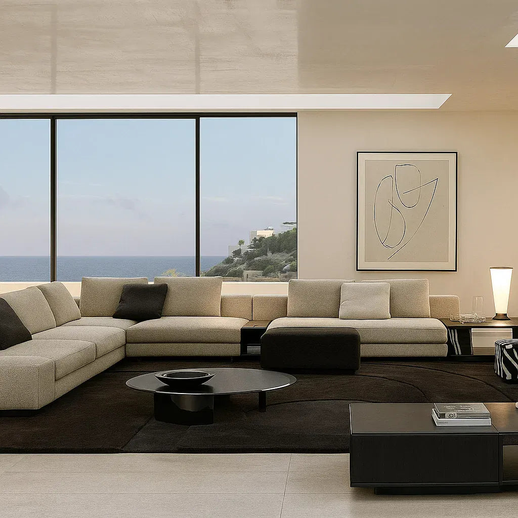 Lindale (SF12018)- Italian Minimalist Custom Sofa Bespoke in Leather & Fabric picket and rail