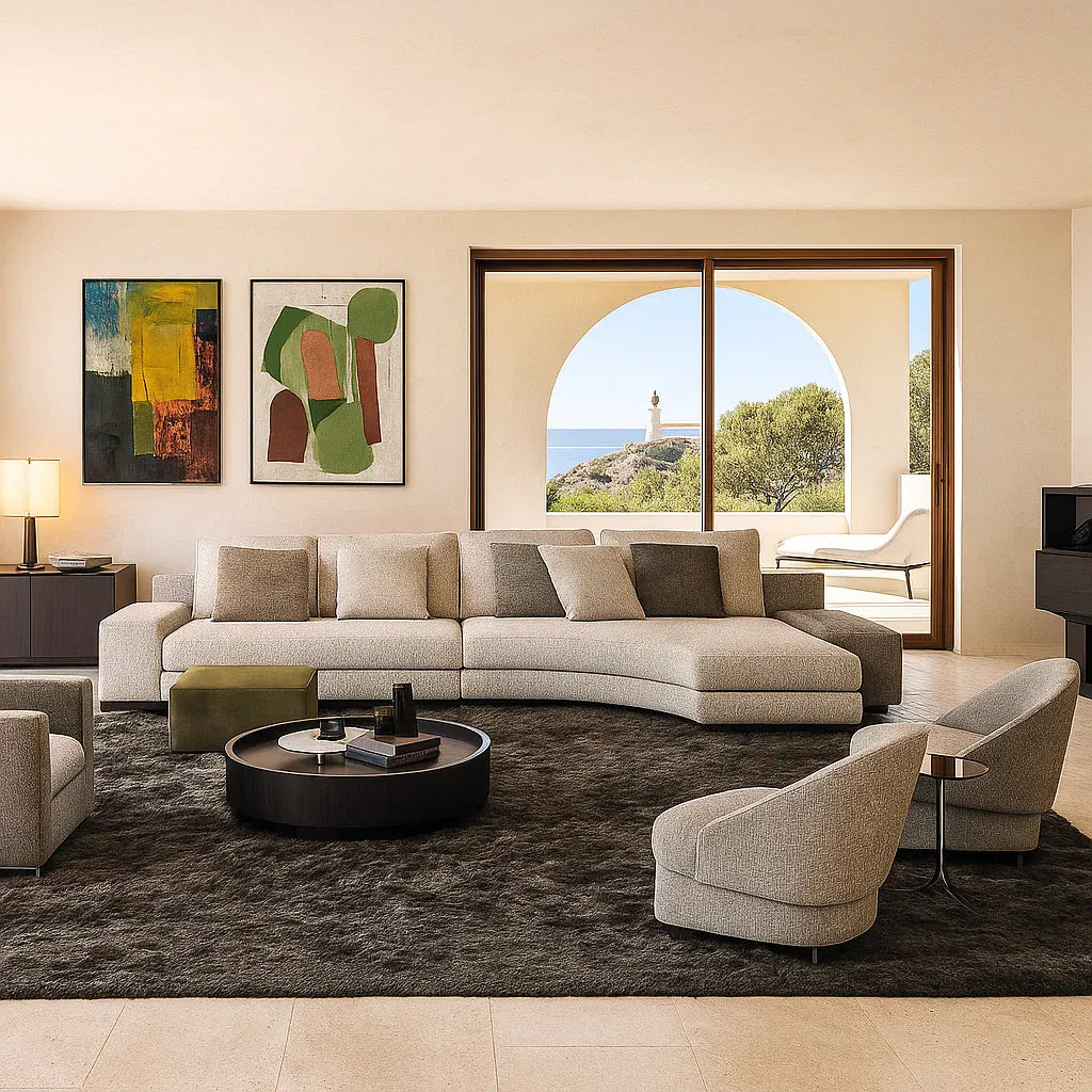 Lindale (SF12018)- Italian Minimalist Custom Sofa Bespoke in Leather & Fabric picket and rail