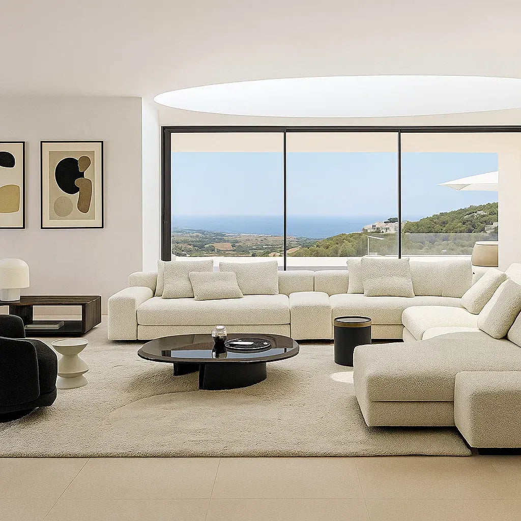 Lindale (SF12018)- Italian Minimalist Custom Sofa Bespoke in Leather & Fabric picket and rail