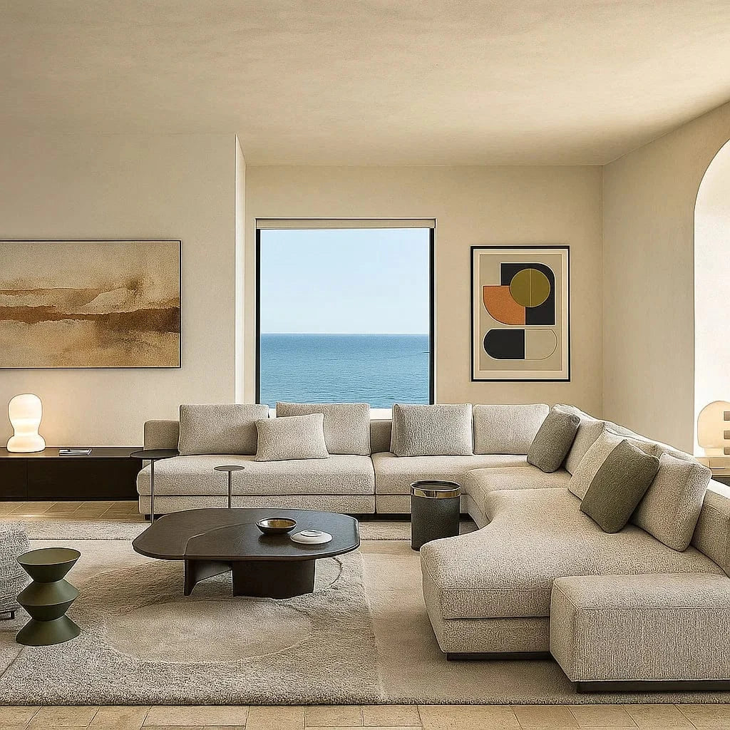 Lindale (SF12018)- Italian Minimalist Custom Sofa Bespoke in Leather & Fabric picket and rail