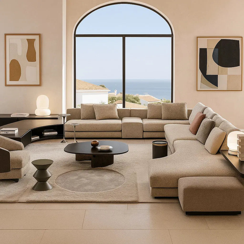 Lindale (SF12018)- Italian Minimalist Custom Sofa Bespoke in Leather & Fabric picket and rail