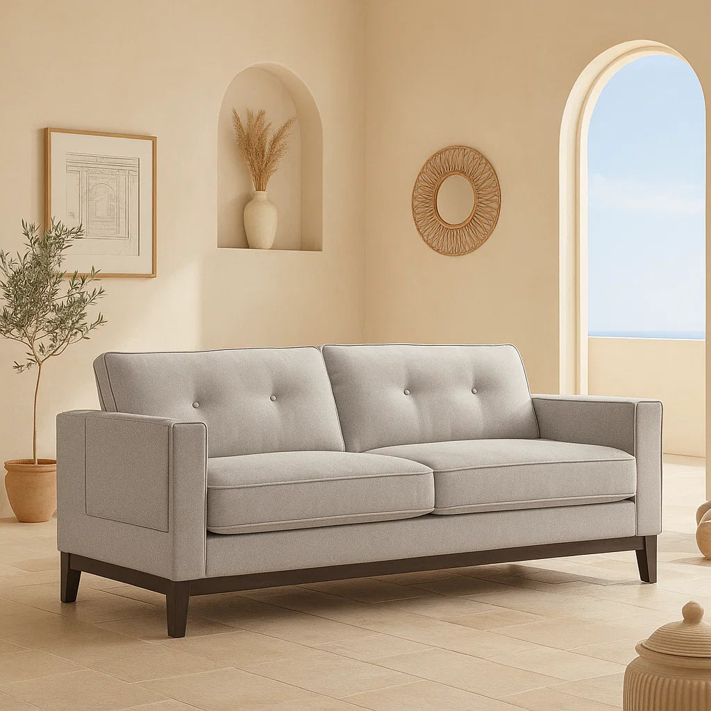 Linden 3-Seater Sofa (Hazel Green Cushion) Fabric-Upholstered Wooden Sofa picket and rail