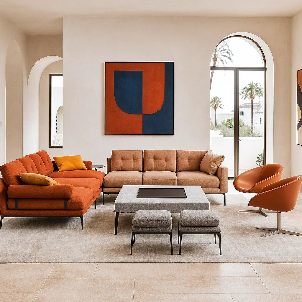 Lusso (SF-12044) - Italian Minimalist Custom Sofa Bespoke in Leather & Fabric picket and rail
