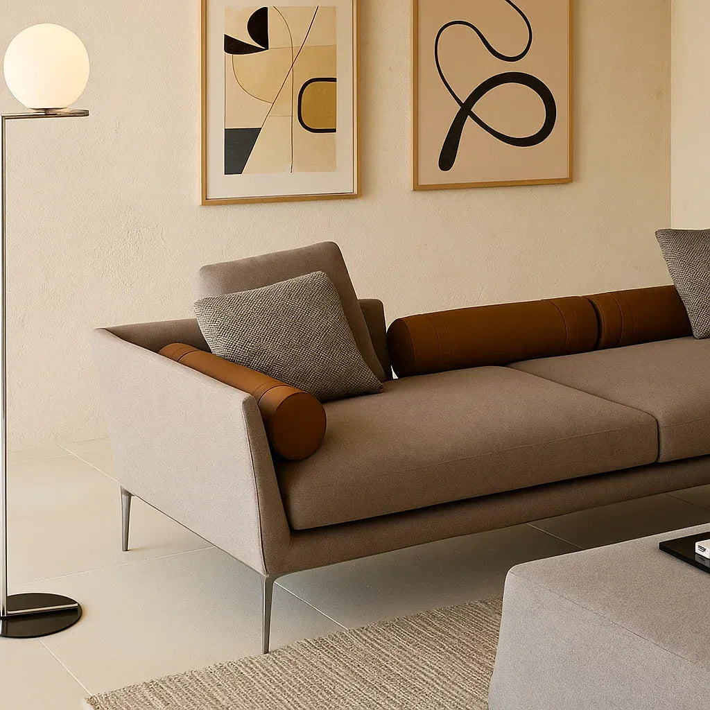 Lusso (SF-12044) - Italian Minimalist Custom Sofa Bespoke in Leather & Fabric picket and rail