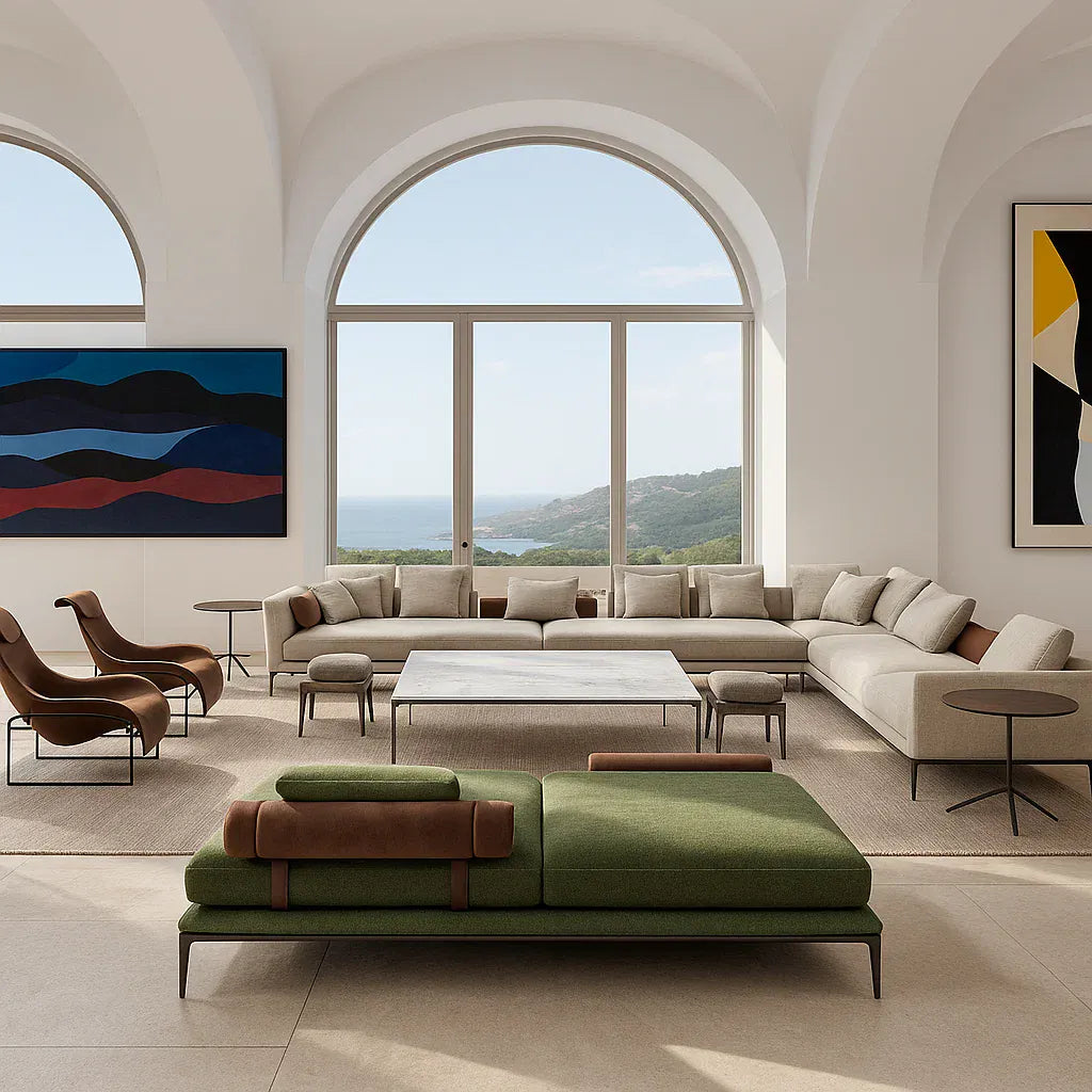 Lusso (SF-12044) - Italian Minimalist Custom Sofa Bespoke in Leather & Fabric picket and rail