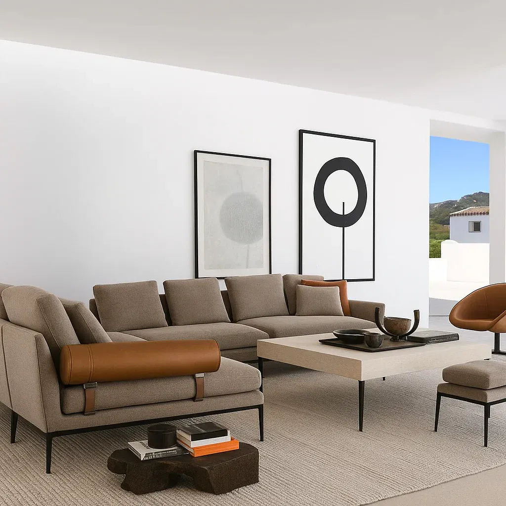 Lusso (SF-12044) - Italian Minimalist Custom Sofa Bespoke in Leather & Fabric picket and rail