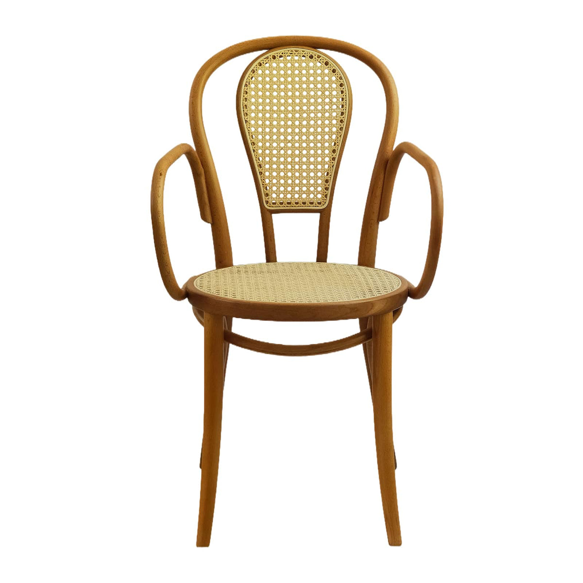 Lyon Armchair (CH18B-R) with Rattan Back Parisian Style Solid Wood American Beech Bentwood Dining Chair - Walnut/Oak/Black picket and rail