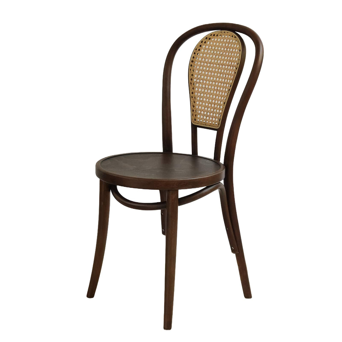 Lyon (CH18A-R) with Rattan Back Parisian Style Solid Wood American Beech Bentwood Dining Chair - Walnut/Oak/Black picket and rail