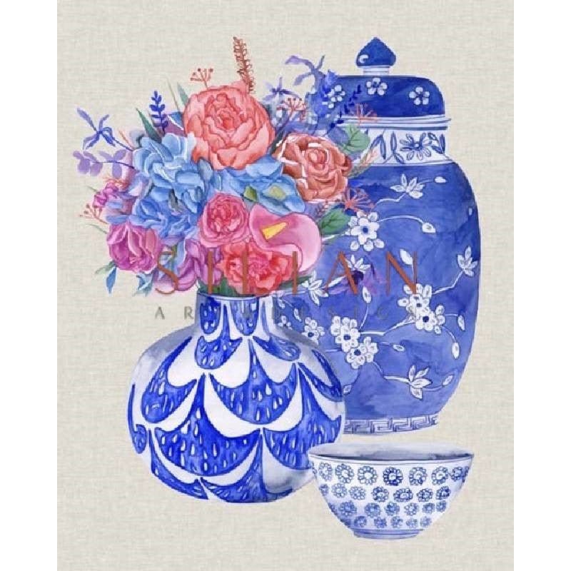 Mellissa Wang -  Delft Blue Vases I (160746Z) picket and rail