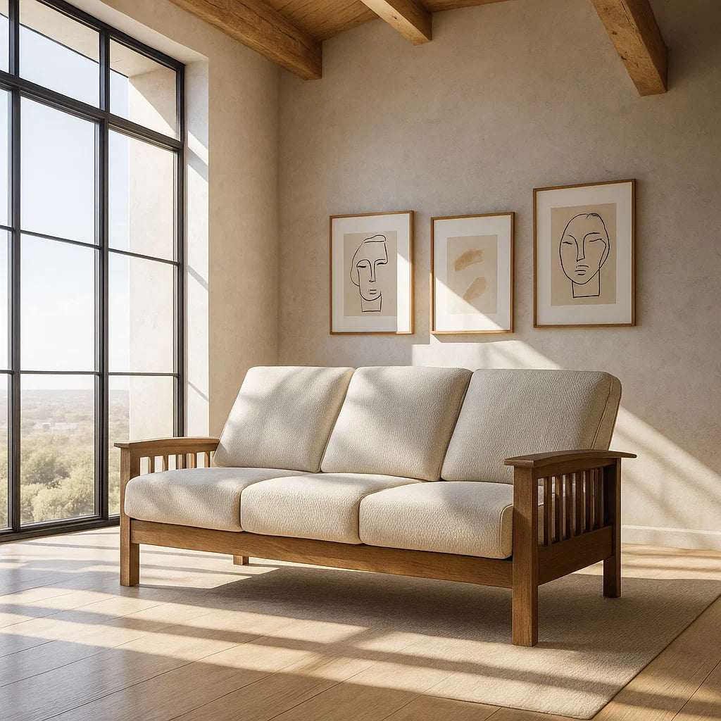 Michigan 3-Seater 1.86m Solid Wood Frame Fabric Sofa picket and rail