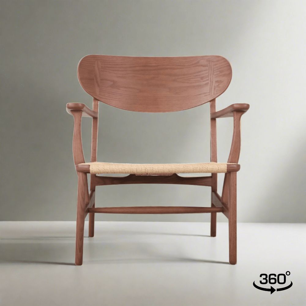 Muse Lounge (CH2322) - Custom Solid Oak Wood Scandinavian Minimalist Design Lounge Chair with Woven Paper Cord Seat picket and rail