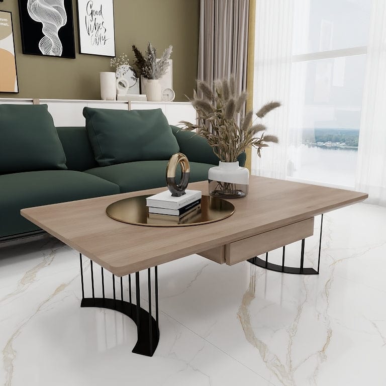 Norya 1.45m Solid Wood Custom Coffee Table - German White Oak (XZFC04) picket and rail