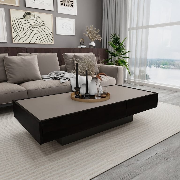 Norya 1.4m Solid Walnut & Oak Wood Custom Coffee Table - European Dark ...