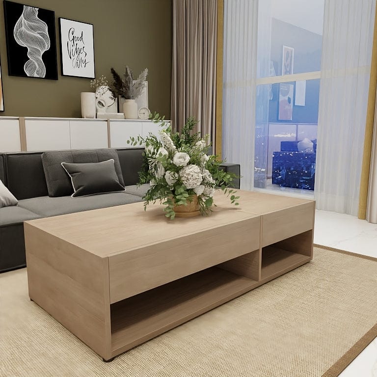 Norya 1.4m Solid Wood Custom Coffee Table - German White Oak (XZFK01) picket and rail