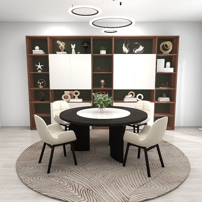 NORYA 1.6m Round Wood Dining Table in Solid European Dark Oak (CZTR22) picket and rail